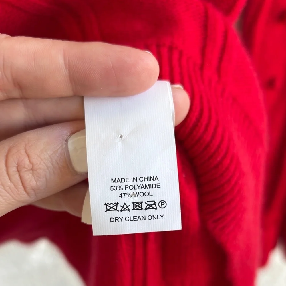 Kate Spade Wool RuffleYoke Textured Vibrant Red Sweater sz XS
